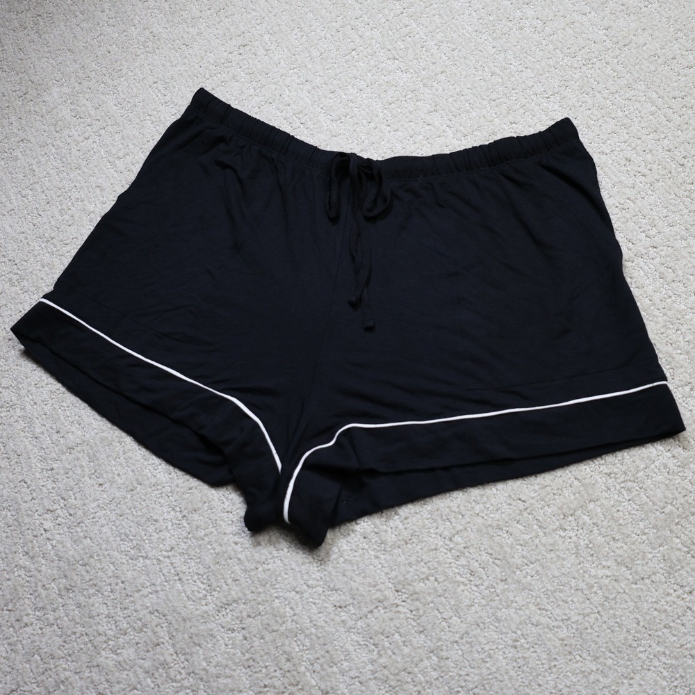 Auden Cloud Knit Sleepwear Shorts Black White Piping Drawstring Pajamas Large